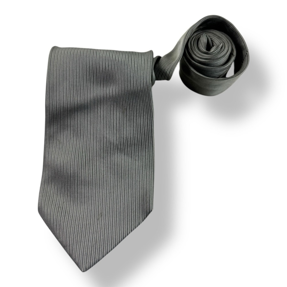Jhane Barnes Pure Silk Neck Tie 4"x58" Metallic Silver Hand Made in Italy